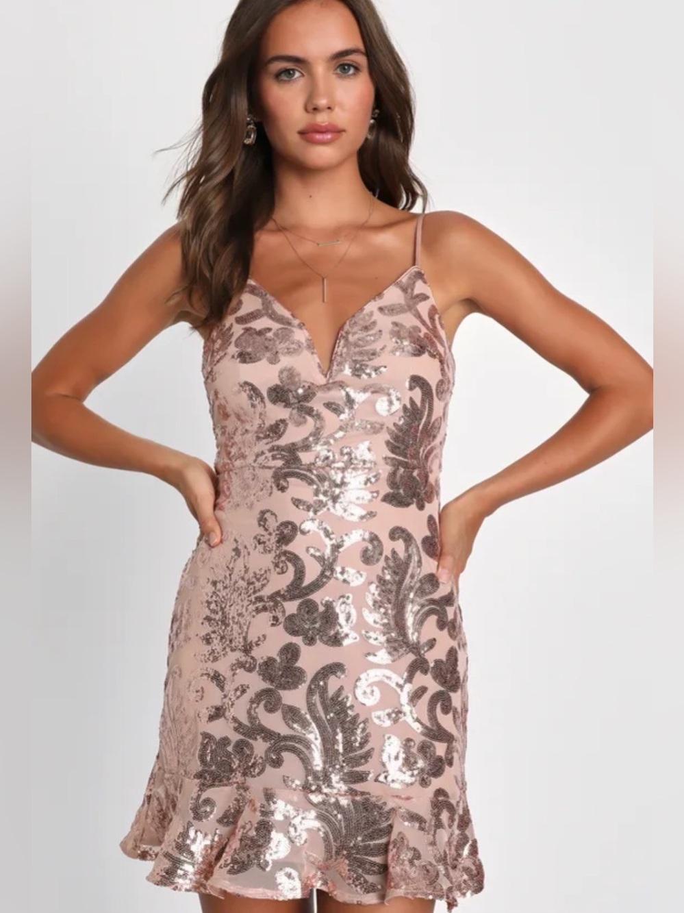 Lulu's Vivacious Energy Rose Gold Sequin Sleeveless Mini Dress
